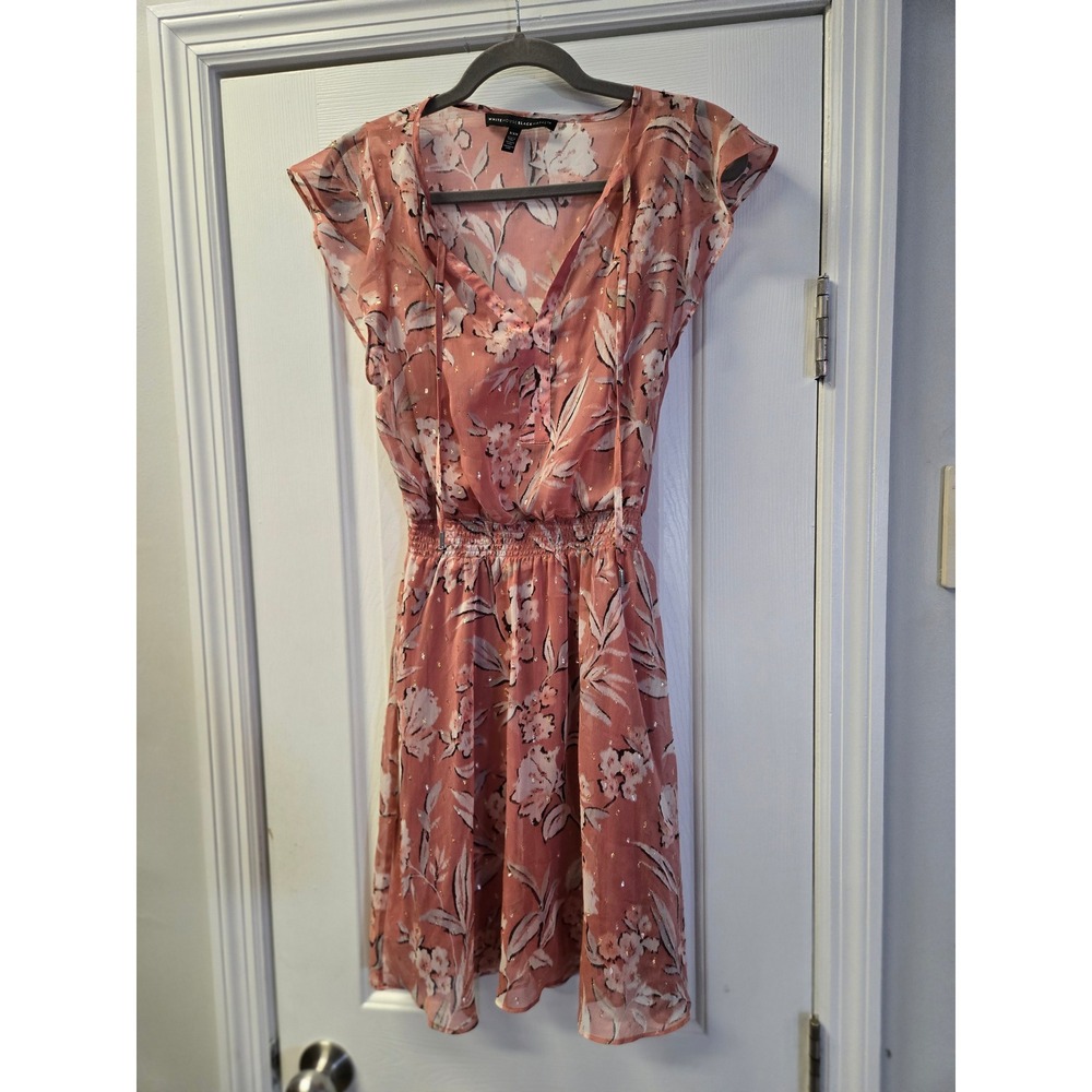 White House Black Market Floral Smocked Waist Dress XXS Romantic Cottagecore